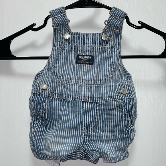 OshKosh B'gosh Overall Denim Shorts Railroad Hickory Stripes - Picture 1 of 4